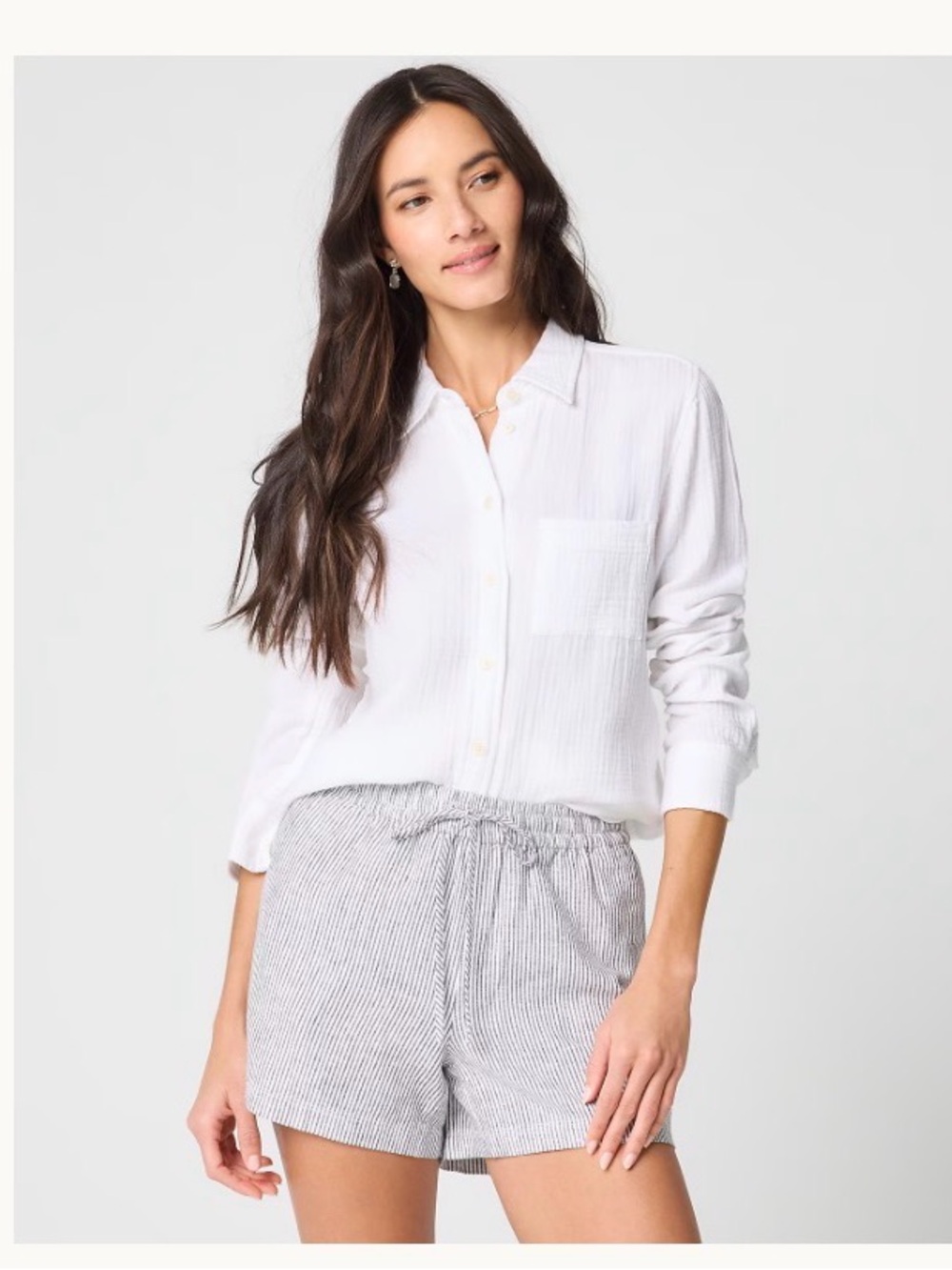 J.Crew Factory Large Black & White Stripe Linen-Blend Drawstring Shorts Pockets
